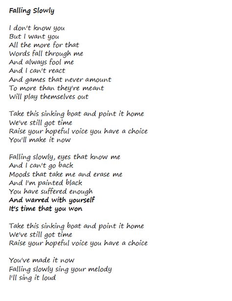 song lyrics for falling slowly